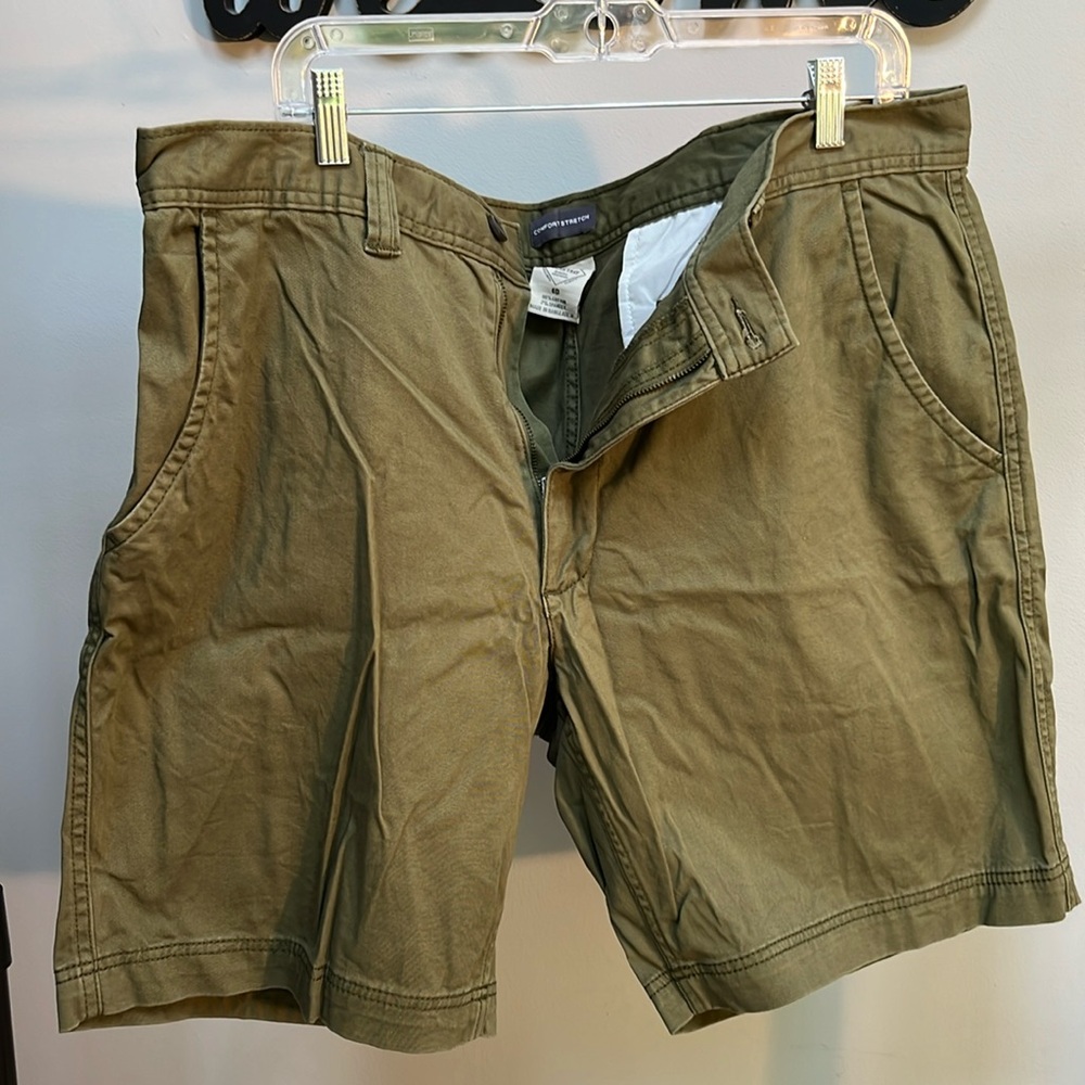 Chino Casual Khaki Flat Front Bermuda Army Green. St Johns Bay